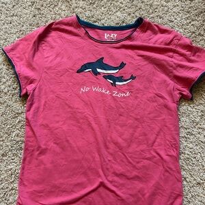 Lazy One Coral and Teal Dolphin Tee XS